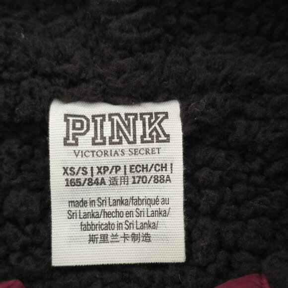 PINK Victoria Secret Jacket Women XS/S Multi Colorblock Zip LS Hood Sherpa Lined - Picture 3 of 16
